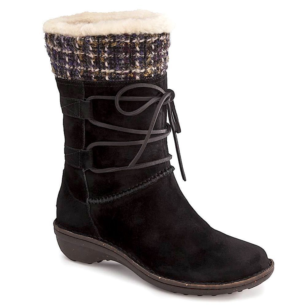 UGG Tanasa Black Suede Leather Shearling Calf Height Winter Boot Womens Size 9